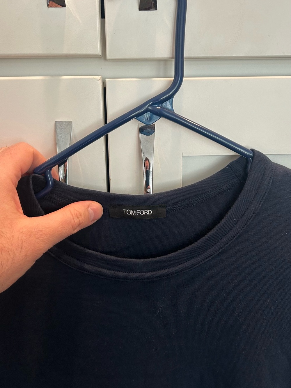 Tom Ford Men's Dark Navy Crewneck Short Sleeve Tee